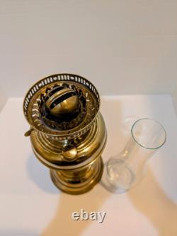 Antique Duplex Brass Dbl Wick Oil Lamp With Hand Painted Floral Shade 21