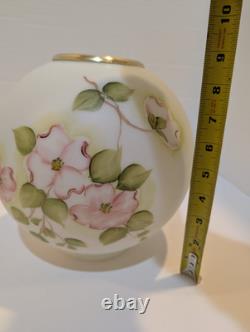 Antique Duplex Brass Dbl Wick Oil Lamp With Hand Painted Floral Shade 21