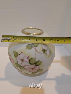Antique Duplex Brass Dbl Wick Oil Lamp With Hand Painted Floral Shade 21