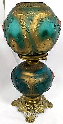 Antique EAGLE GLASS Hurricane GWTW Victorian Oil Lamp ROSE FILIGREE Globe Parlor