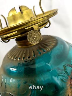 Antique EAGLE GLASS Hurricane GWTW Victorian Oil Lamp ROSE FILIGREE Globe Parlor