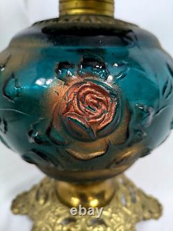 Antique EAGLE GLASS Hurricane GWTW Victorian Oil Lamp ROSE FILIGREE Globe Parlor