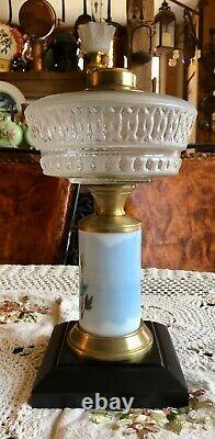 Antique EAPG Glass Composite Lamp with Painted Roses