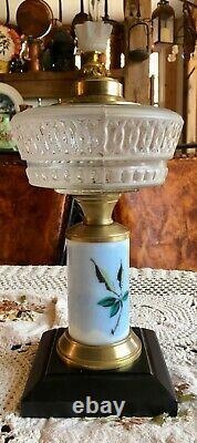 Antique EAPG Glass Composite Lamp with Painted Roses