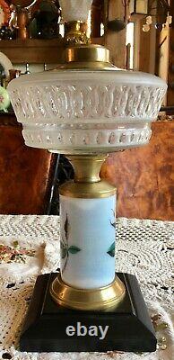 Antique EAPG Glass Composite Lamp with Painted Roses