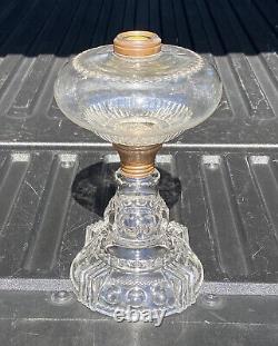 Antique EAPG Oil Lamp, Kings Crown Pattern, HTF Screw Socket