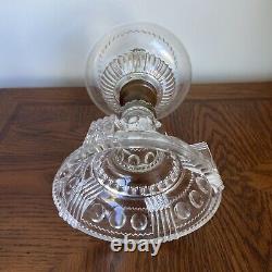 Antique EAPG Oil Lamp, Kings Crown Pattern, HTF Screw Socket