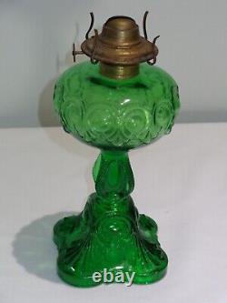 Antique EAPG Pattern Glass Green Bullseye Oil Lamp