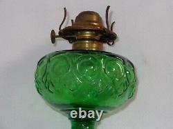 Antique EAPG Pattern Glass Green Bullseye Oil Lamp