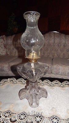 Antique EAPG Princess Feather Oil Lamp 1800s Sun Purple Amethyst Base Glass