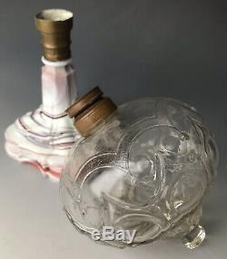 Antique EAPG Whale Oil Kerosene Blown Glass Lamp with Clambroth Swirl Base, 19thC