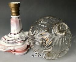 Antique EAPG Whale Oil Kerosene Blown Glass Lamp with Clambroth Swirl Base, 19thC