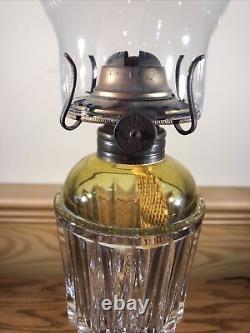 Antique EAPG Yellow & Clear Glass Oil Lamp Light Brass Eagle Burner Kerosene