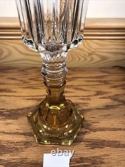 Antique EAPG Yellow & Clear Glass Oil Lamp Light Brass Eagle Burner Kerosene