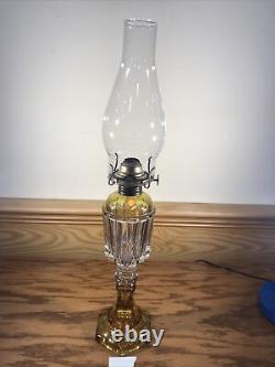 Antique EAPG Yellow & Clear Glass Oil Lamp Light Brass Eagle Burner Kerosene