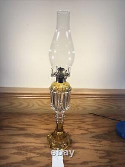 Antique EAPG Yellow & Clear Glass Oil Lamp Light Brass Eagle Burner Kerosene