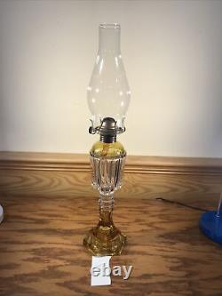 Antique EAPG Yellow & Clear Glass Oil Lamp Light Brass Eagle Burner Kerosene