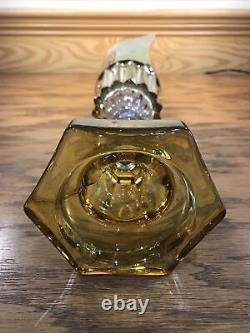 Antique EAPG Yellow & Clear Glass Oil Lamp Light Brass Eagle Burner Kerosene