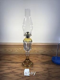 Antique EAPG Yellow & Clear Glass Oil Lamp Light Brass Eagle Burner Kerosene