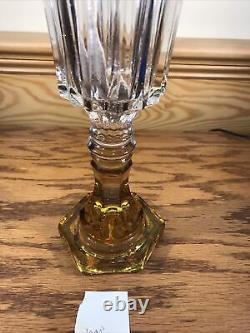 Antique EAPG Yellow & Clear Glass Oil Lamp Light Brass Eagle Burner Kerosene