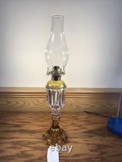 Antique EAPG Yellow & Clear Glass Oil Lamp Light Brass Eagle Burner Kerosene