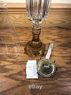 Antique EAPG Yellow & Clear Glass Oil Lamp Light Brass Eagle Burner Kerosene