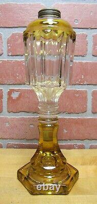 Antique EAPG Yellow & Clear Oil Lamp Light Brass Fitter Kerosene