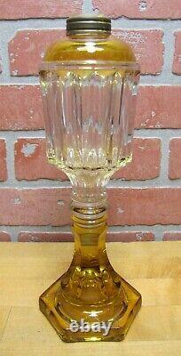 Antique EAPG Yellow & Clear Oil Lamp Light Brass Fitter Kerosene