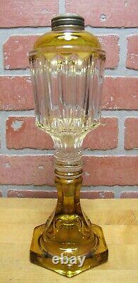 Antique EAPG Yellow & Clear Oil Lamp Light Brass Fitter Kerosene