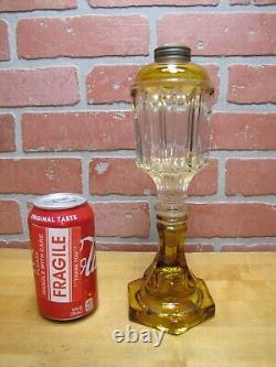 Antique EAPG Yellow & Clear Oil Lamp Light Brass Fitter Kerosene