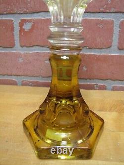 Antique EAPG Yellow & Clear Oil Lamp Light Brass Fitter Kerosene