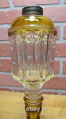 Antique EAPG Yellow & Clear Oil Lamp Light Brass Fitter Kerosene