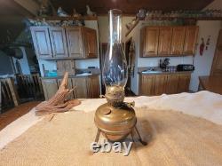 Antique ENGLISH MADE solid brass oil lamp with double wick burner