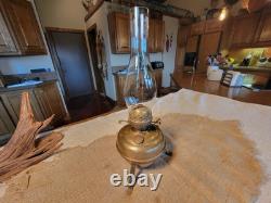 Antique ENGLISH MADE solid brass oil lamp with double wick burner