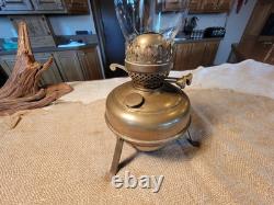 Antique ENGLISH MADE solid brass oil lamp with double wick burner