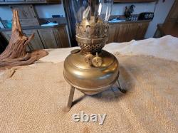 Antique ENGLISH MADE solid brass oil lamp with double wick burner
