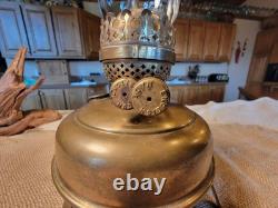 Antique ENGLISH MADE solid brass oil lamp with double wick burner