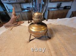 Antique ENGLISH MADE solid brass oil lamp with double wick burner