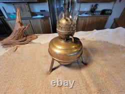 Antique ENGLISH MADE solid brass oil lamp with double wick burner