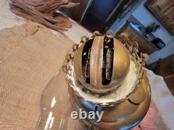 Antique ENGLISH MADE solid brass oil lamp with double wick burner