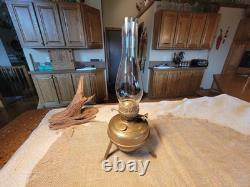 Antique ENGLISH MADE solid brass oil lamp with double wick burner