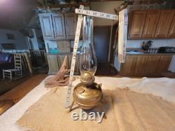 Antique ENGLISH MADE solid brass oil lamp with double wick burner