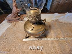 Antique ENGLISH MADE solid brass oil lamp with double wick burner