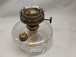 Antique E. M. & Co. Hanging Oil Lamp withHand Painted Shade, Chain Motor & Chimney