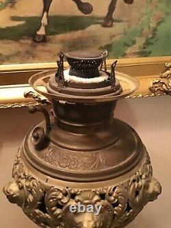 Antique E. Miller 31 Heavy Banquet Parlor Cherub Oil Lamp 1890s