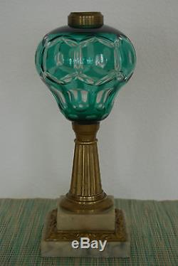 Antique Eapg Sandwich American Victorian 19 C. Glass Kerosene Banquet Oil Lamp