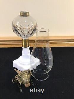 Antique Early Almond Thumbprint Whale Oil Kerosene Lamp EAPG Milk Glass Base
