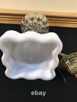 Antique Early Almond Thumbprint Whale Oil Kerosene Lamp EAPG Milk Glass Base