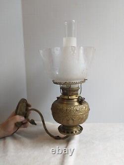Antique Edward Miller Brass Oil Elec Lamp Juno 1895 Wall Sconce Ornate Banquet