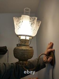 Antique Edward Miller Brass Oil Elec Lamp Juno 1895 Wall Sconce Ornate Banquet